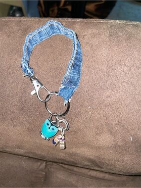CUSTOM ORDER for handmade Denim bracelet with charms.